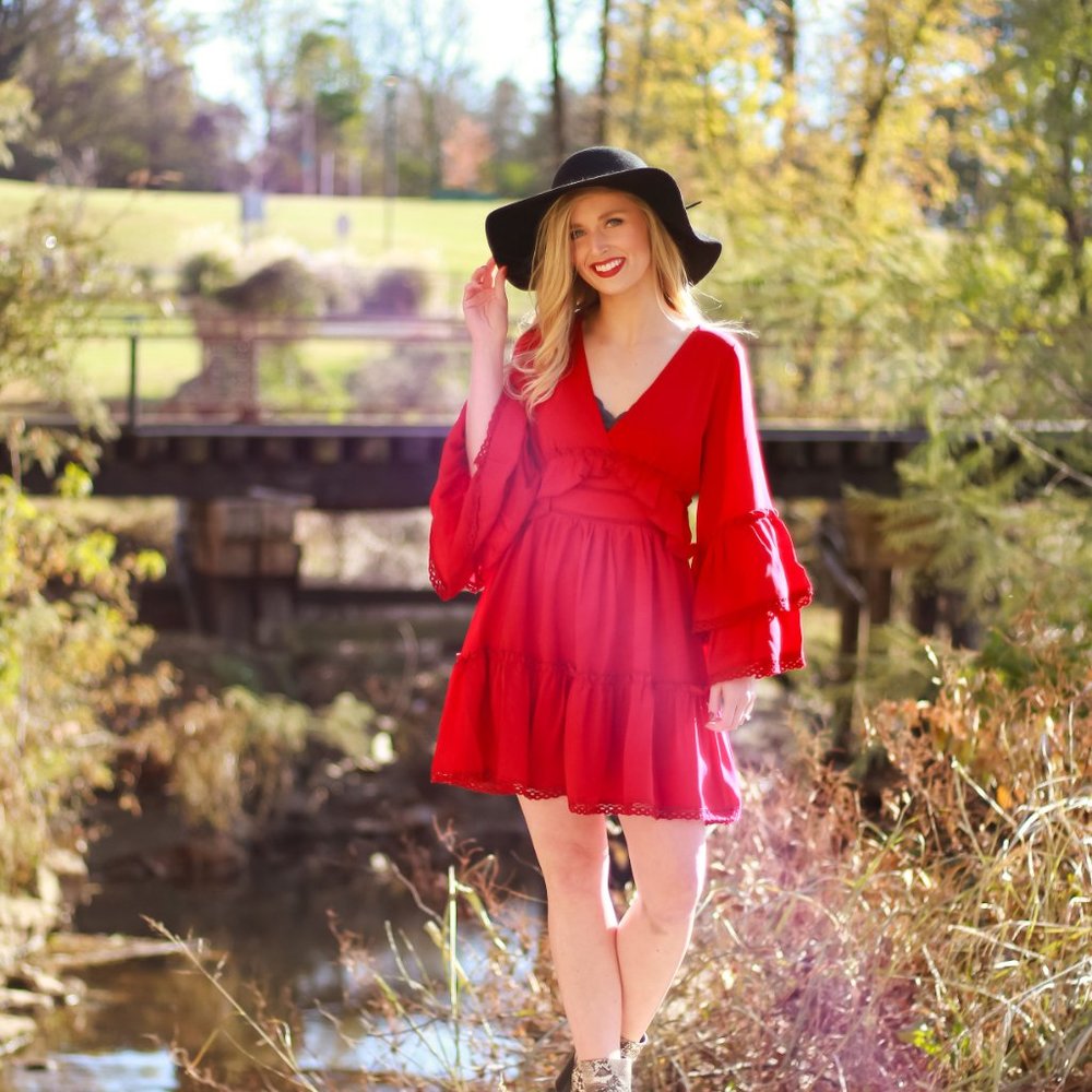 Red Bell Sleeve Mini Dress